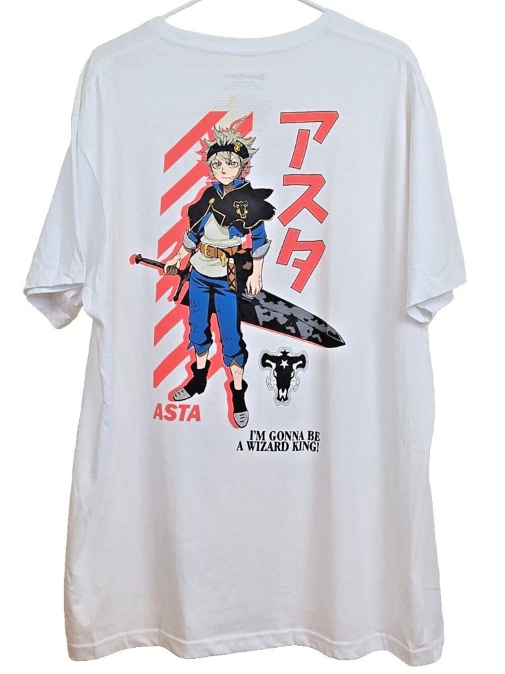 Black Clover White T-Shirt Men's XL 100% Cotton Short Sleeve Anime New